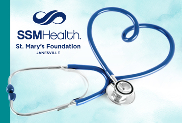 SSM Health St. Mary's Foundation Janesville logo next to blue stethoscope