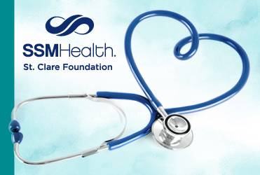 St. Clare Foundation logo next to blue stethoscope