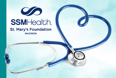 SSM Health St. Mary's Foundation Madison logo next to blue stethoscope