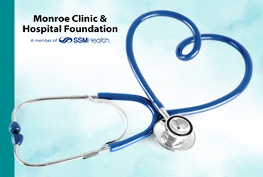 Monroe Clinic & Hospital Foundation logo next to blue stethoscope